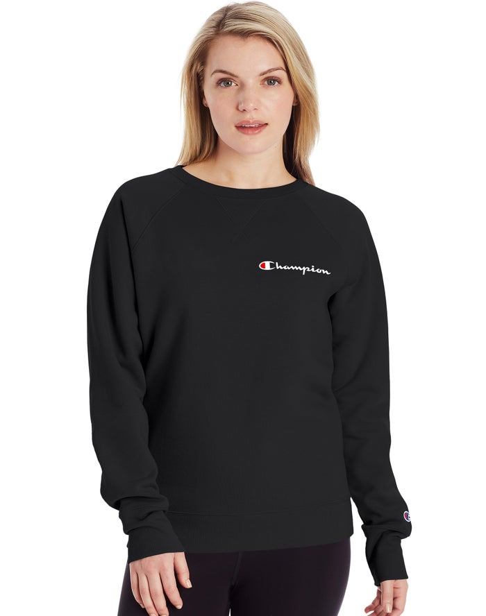 Hanorac Champion Powerblend Fleece Classic Crew Script Logo Dama Negrii - Romania BSGQVKE-80